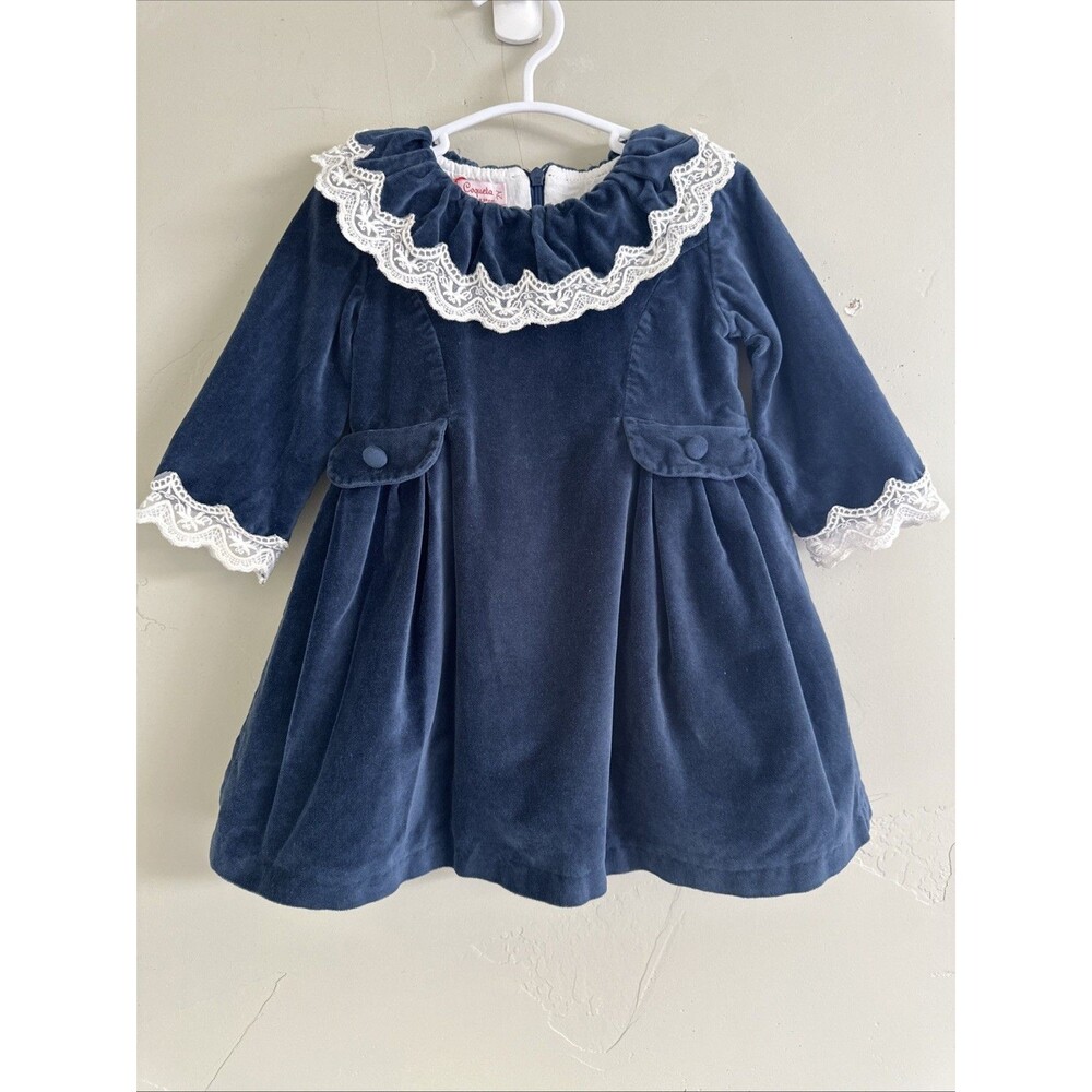 La Coqueta Size 2 Years 2T Baby Maranta Velvet Dress Blue